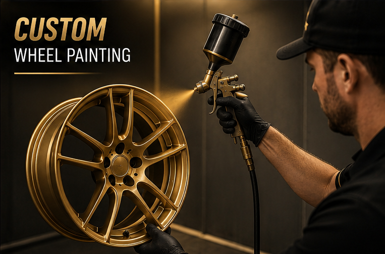 Custom painted wheel with coloured caliper